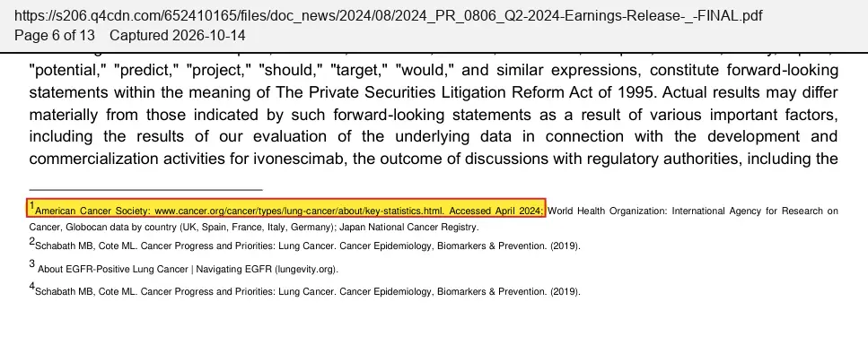Summit Therapeutics (2024) press release, August 6, 2024, quoted passage highlighted