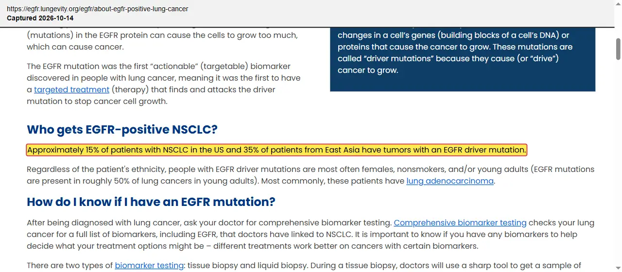 LUNGevity Foundation (2024) About EGFR-Positive Lung Cancer, quoted passage highlighted