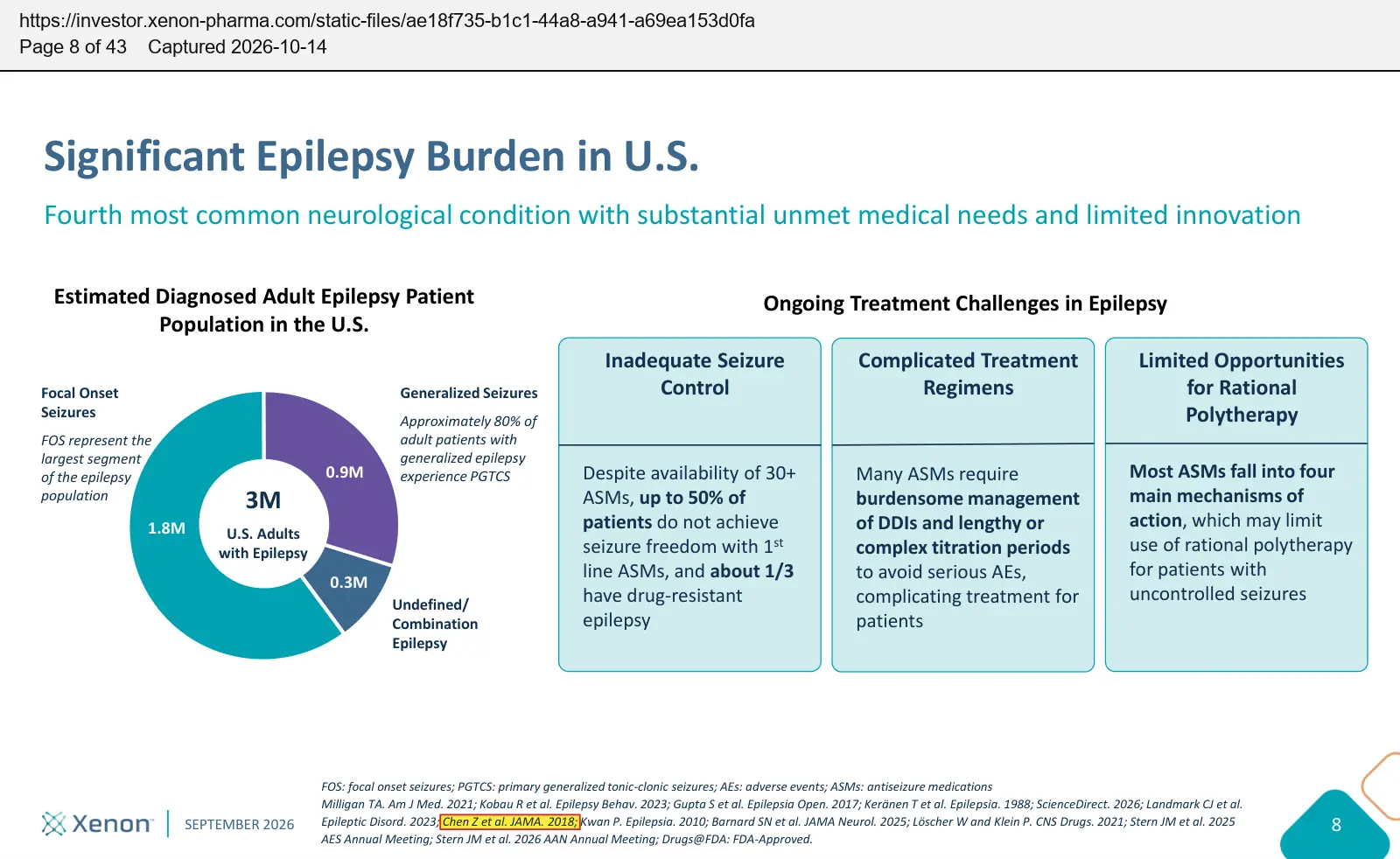 Xenon Pharmaceuticals (2026) corporate presentation, September 2026, quoted passage highlighted