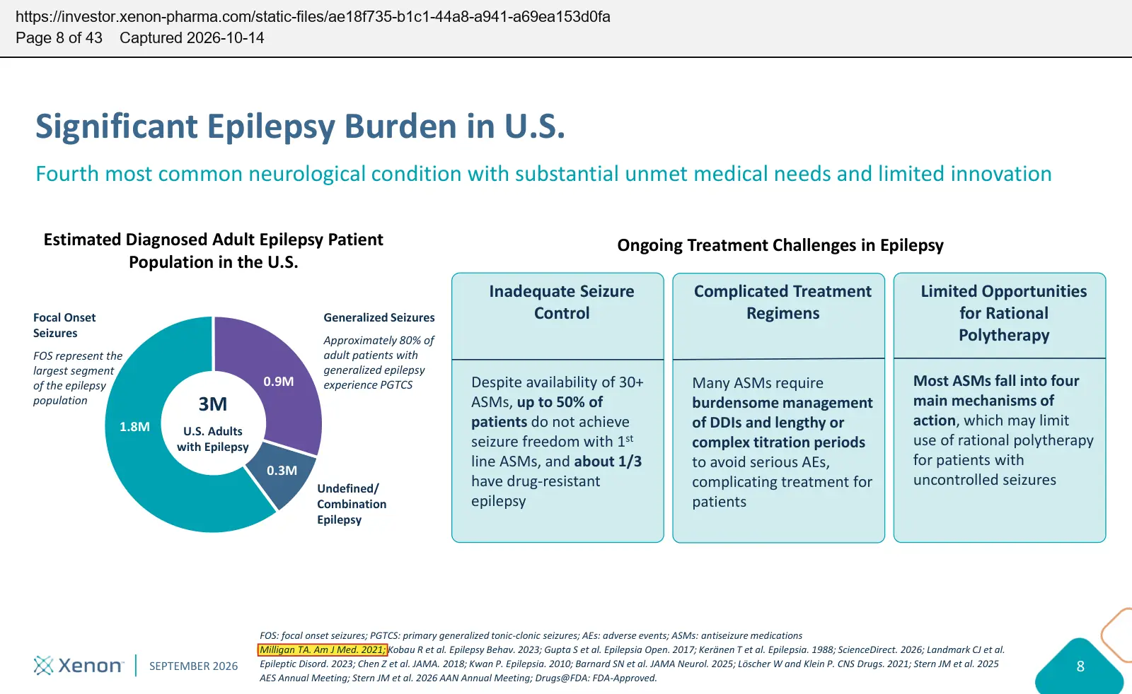 Xenon Pharmaceuticals (2026) corporate presentation, September 2026, quoted passage highlighted