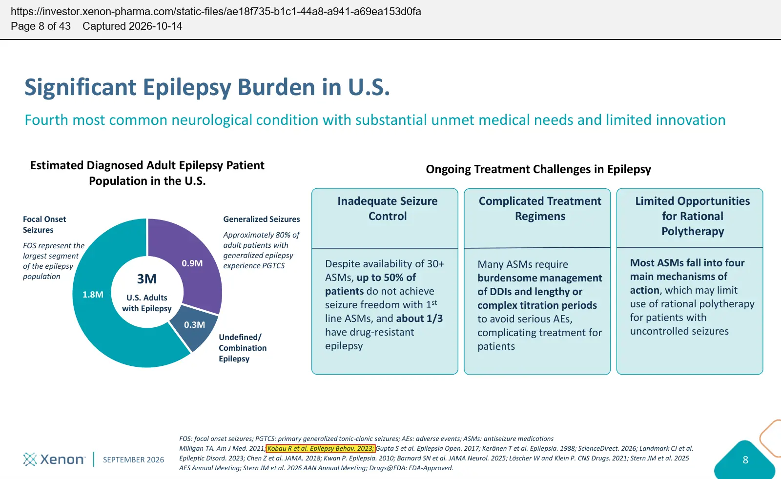 Xenon Pharmaceuticals (2026) corporate presentation, September 2026, quoted passage highlighted