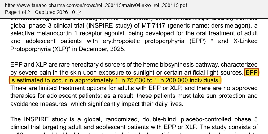 Tanabe Pharma Corporation (2026) press release, January 15, 2026, quoted passage highlighted
