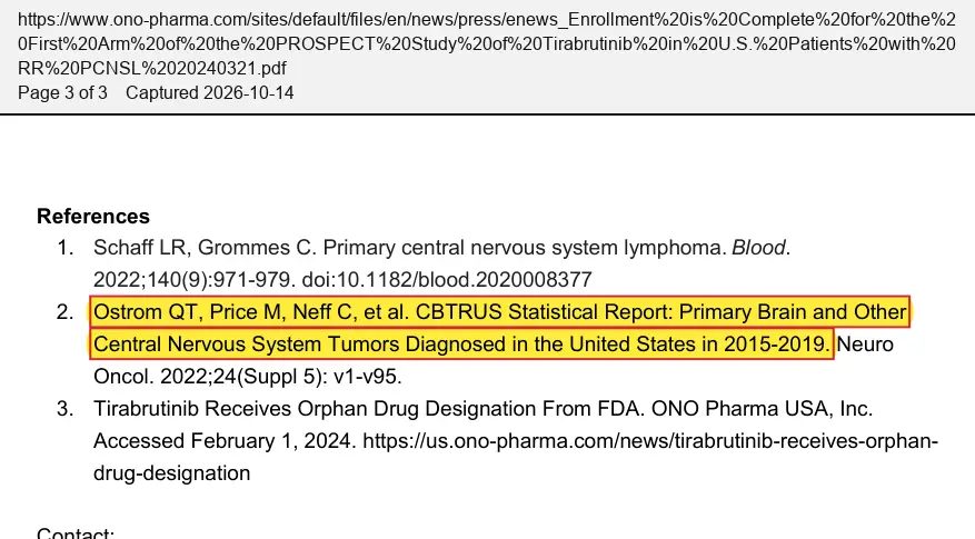 Ono Pharmaceutical (2024) press release, March 21, 2024, quoted passage highlighted