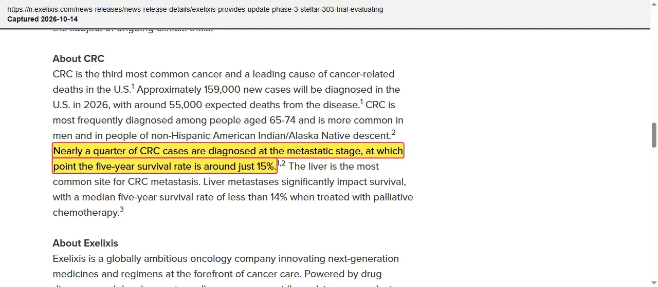 Exelixis (2026) press release, June 22, 2026, quoted passage highlighted