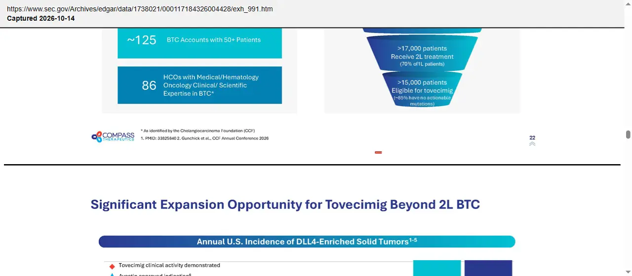 Compass Therapeutics (2026) corporate presentation, July 2026, quoted passage highlighted