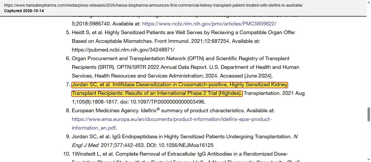 Hansa Biopharma (2026) press release, August 18, 2026, quoted passage highlighted