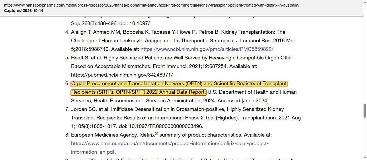 Hansa Biopharma (2026) press release, August 18, 2026, quoted passage highlighted
