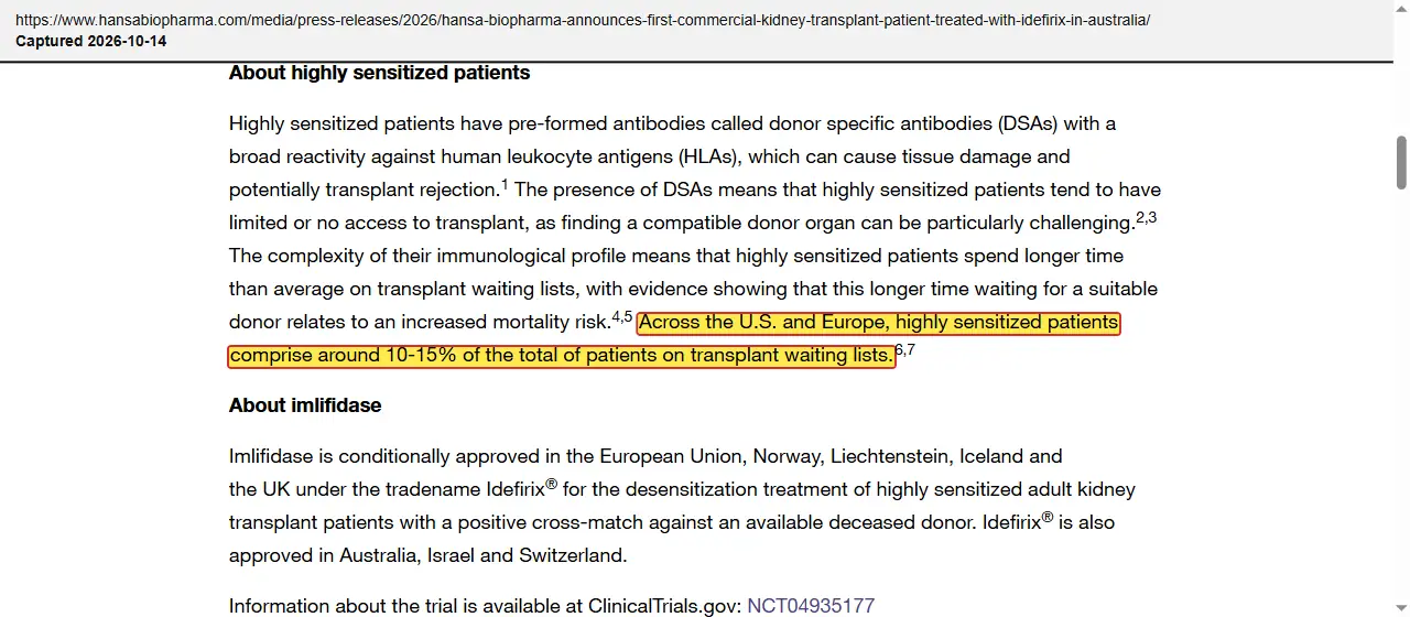 Hansa Biopharma (2026) press release, August 18, 2026, quoted passage highlighted