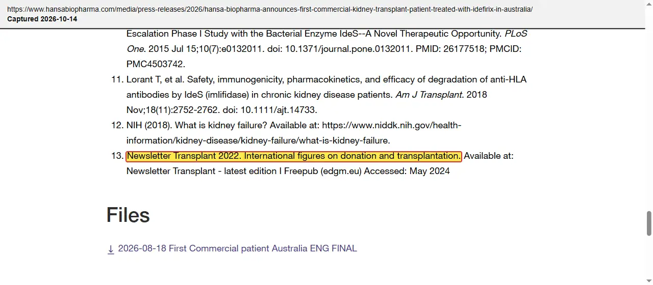 Hansa Biopharma (2026) press release, August 18, 2026, quoted passage highlighted