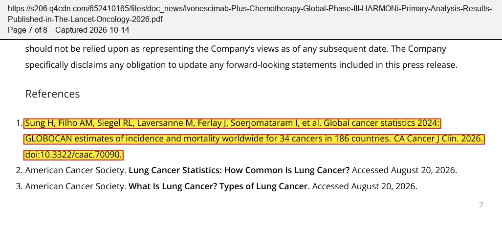 Summit Therapeutics (2026) press release, August 25, 2026, quoted passage highlighted