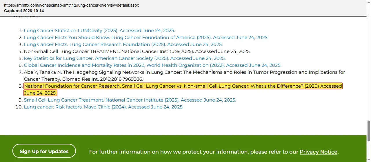 Summit Therapeutics (2026) website, Lung Cancer Overview, quoted passage highlighted