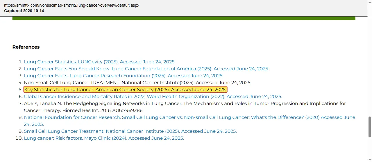 Summit Therapeutics (2026) website, Lung Cancer Overview, quoted passage highlighted