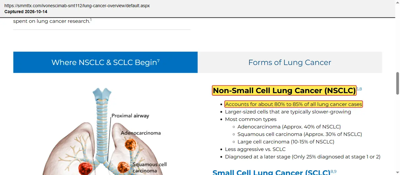 Summit Therapeutics (2026) website, Lung Cancer Overview, quoted passage highlighted