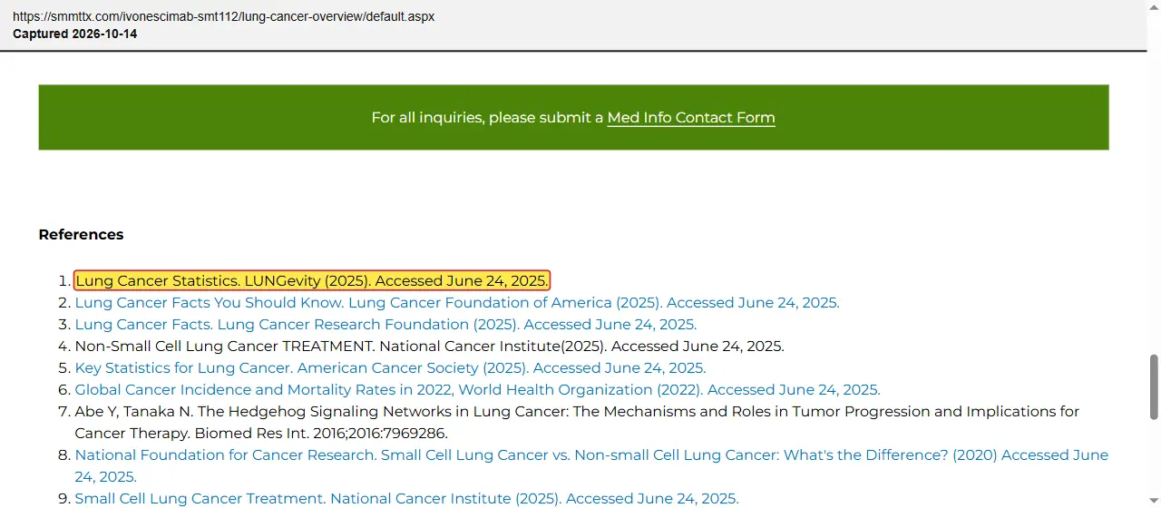 Summit Therapeutics (2026) website, Lung Cancer Overview, quoted passage highlighted