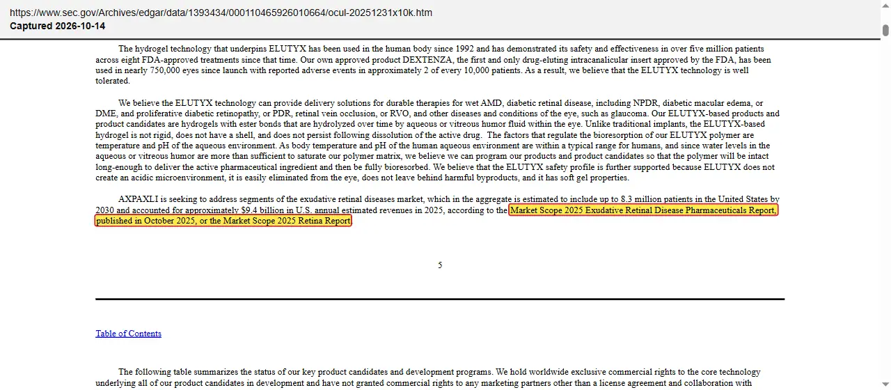 Ocular Therapeutix (2026) Form 10-K for 2025, quoted passage highlighted