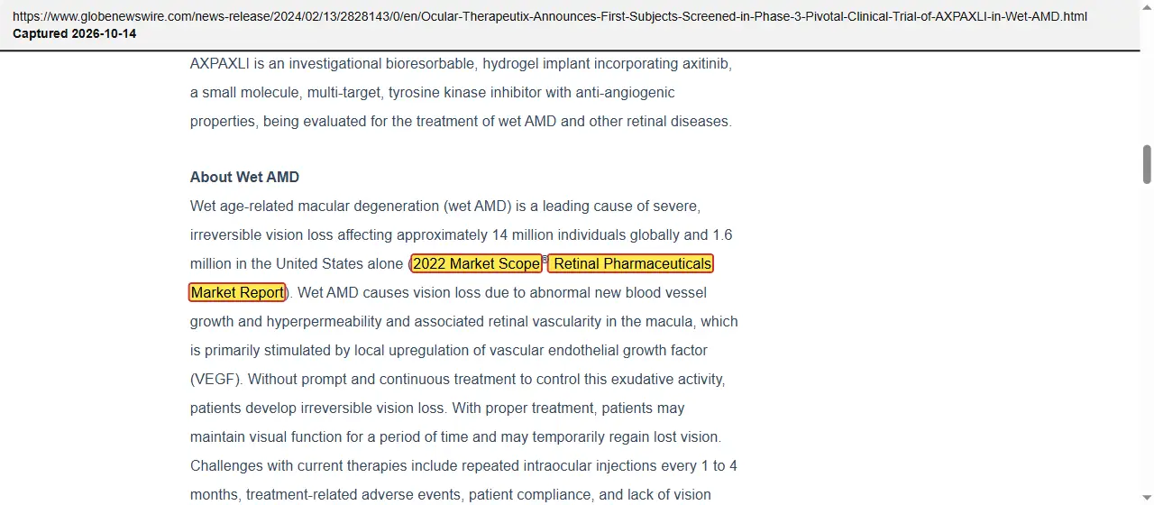Ocular Therapeutix (2024) press release, February 2024, quoted passage highlighted