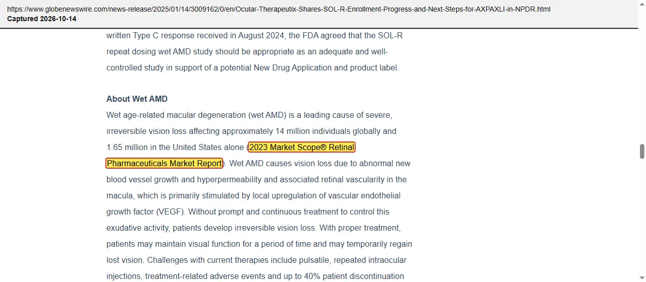 Ocular Therapeutix (2025) press release, January 2025, quoted passage highlighted