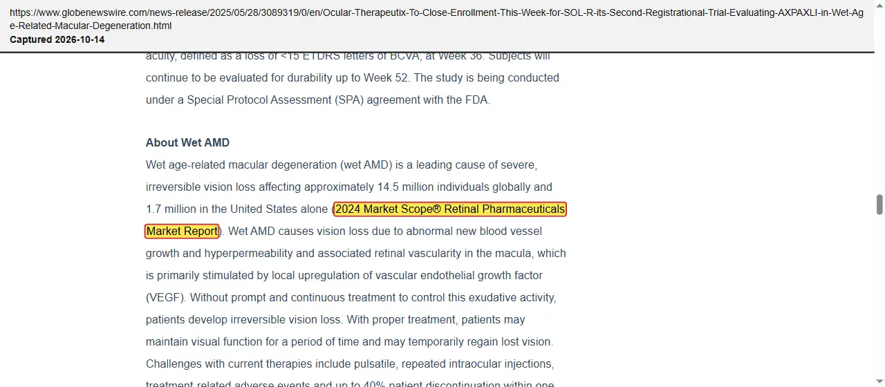 Ocular Therapeutix (2025) press release, May 2025, quoted passage highlighted