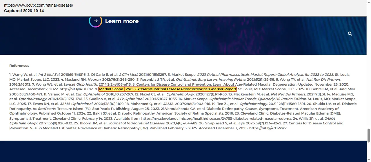 Ocular Therapeutix (2026) retinal disease web page, quoted passage highlighted