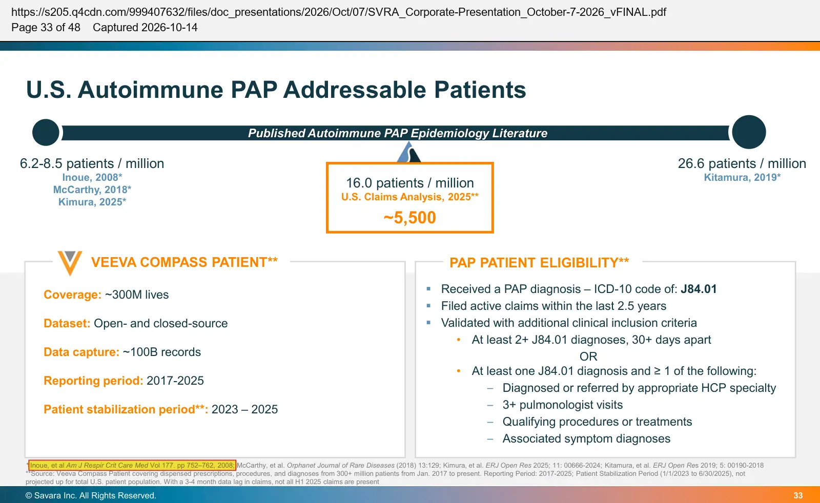 Savara Inc. (2026) corporate presentation, October 2026, quoted passage highlighted