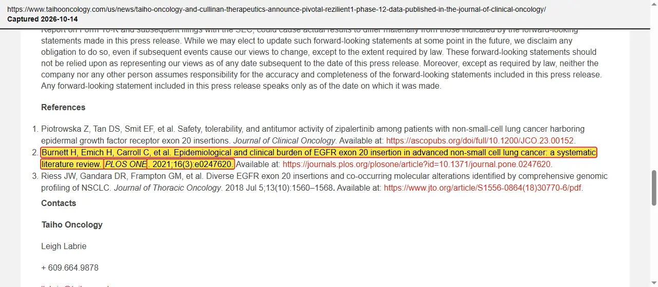 Taiho Oncology (2025) press release, June 1, 2025, quoted passage highlighted