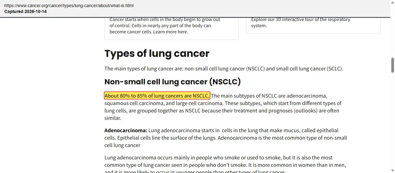 American Cancer Society (2024) What Is Lung Cancer?, quoted passage highlighted