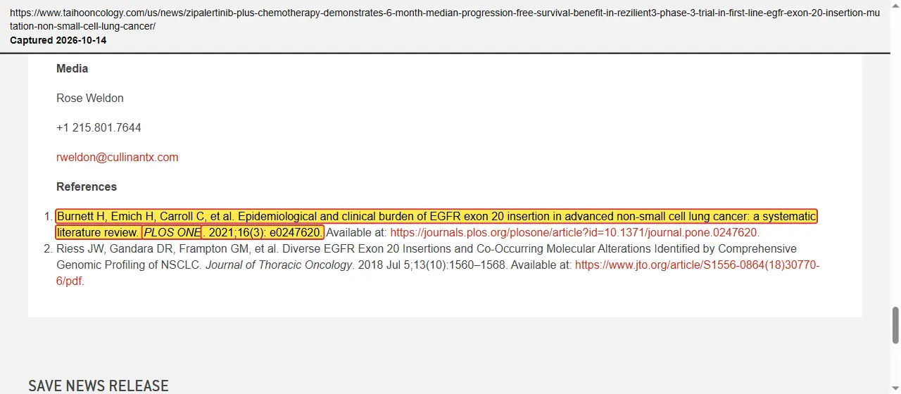 Taiho Oncology (2026) press release, September 13, 2026, quoted passage highlighted