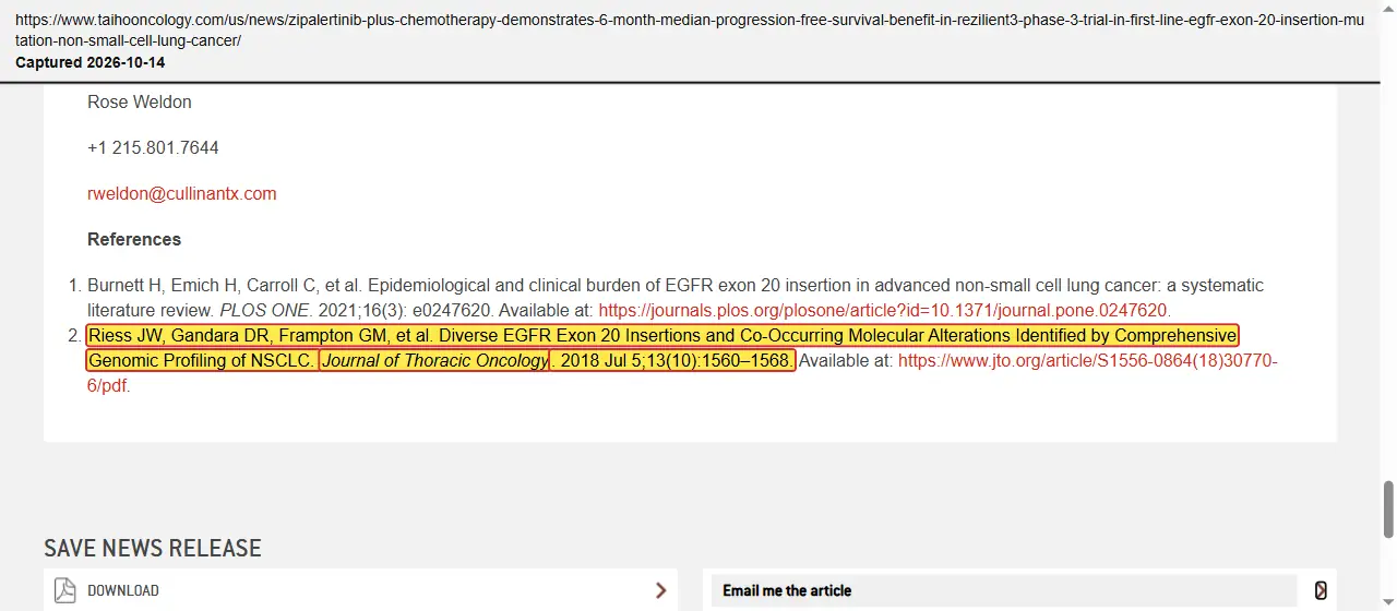 Taiho Oncology (2026) press release, September 13, 2026, quoted passage highlighted